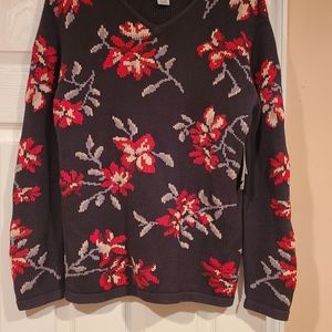 Rena Rowan for Saville Petite Gray Floral Sweater